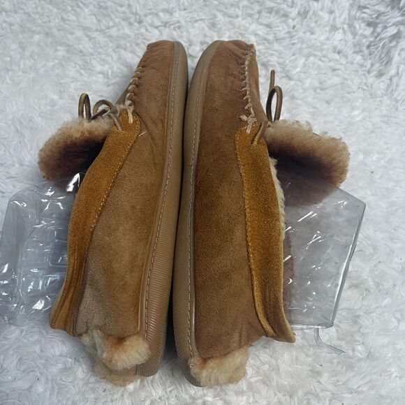 LLBean Men’s leather Suede tan Moccasin Slippers shearling lining SZ10M - Picture 6 of 11